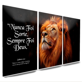 KIT QUADROS PARA SALA LEÃO COROA FRASES NUNCA FOI SORTE SEMPRE FOI DEUS em Oferta na Shopee