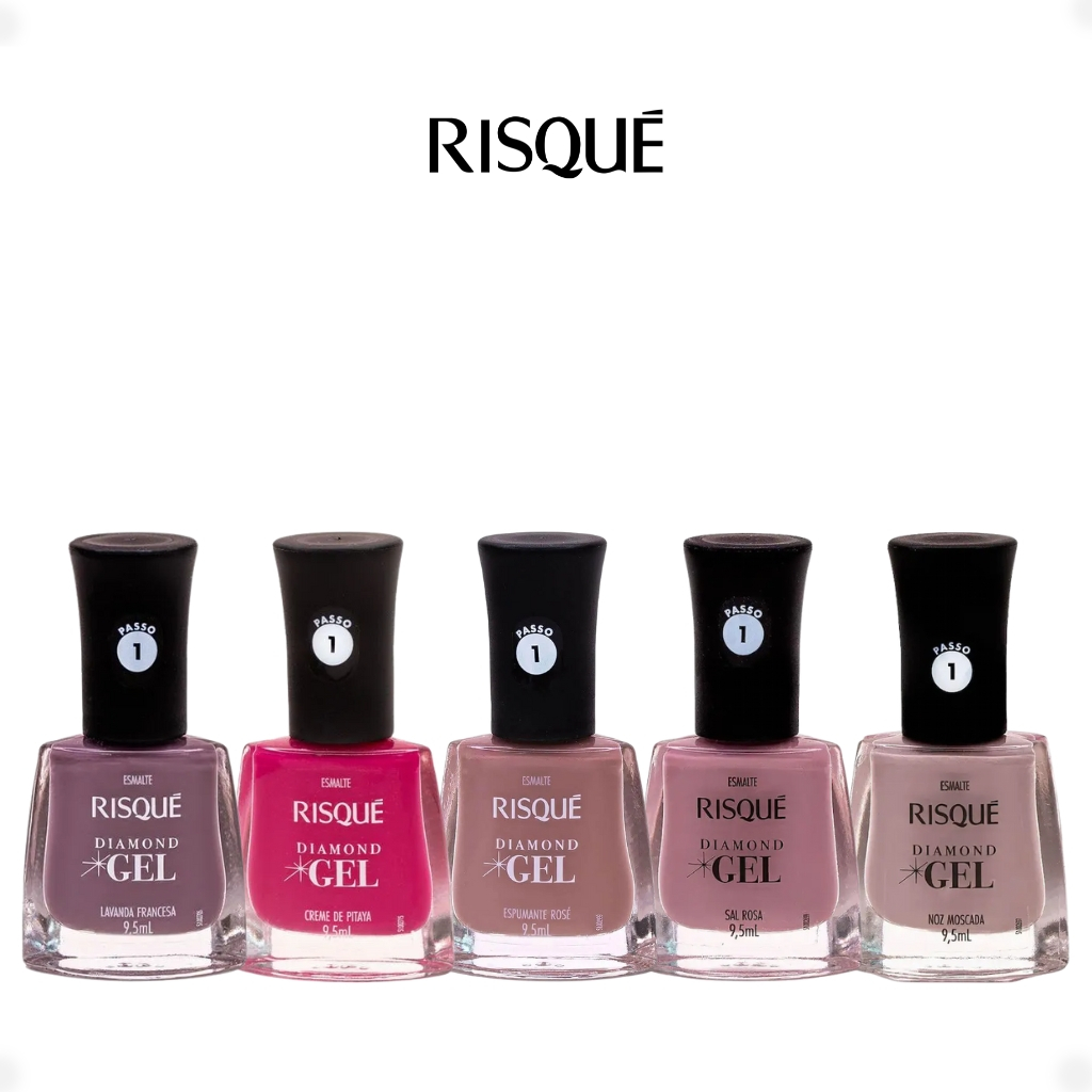 Kit Esmalte Diamond Gel Risque 5 Cores Rosa  9,5ml em Oferta na Shopee