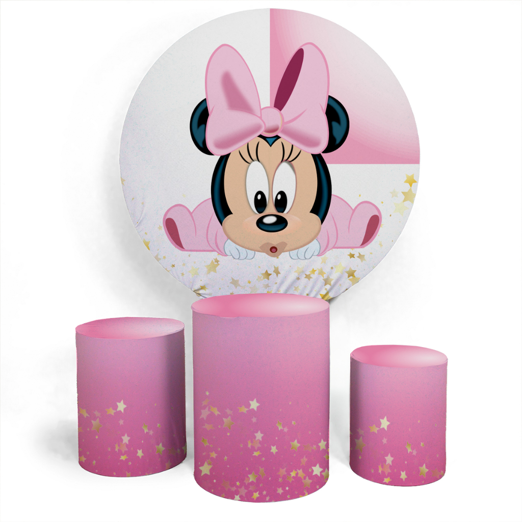 Kit Painel Minnie Mouse Cute Fofo Girly Decorativo Comemoração Aniversário Divertido Evento Trio Completo Alta Qualidade