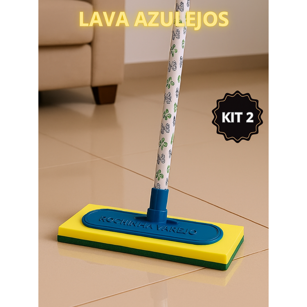 Kit com 2 unidades Lava Azulejo com Cabo Grande Esponja para Limpar Azulejo e Piso Kit com 2 unidades Lava Azulejo com Cabo Grande Esponja para Limpar Azulejo e Piso