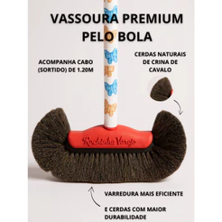 Vassoura de Pelo Bola Crina Natural COM CABO Original 100% Crina para Pisos Delicados e Móveis
