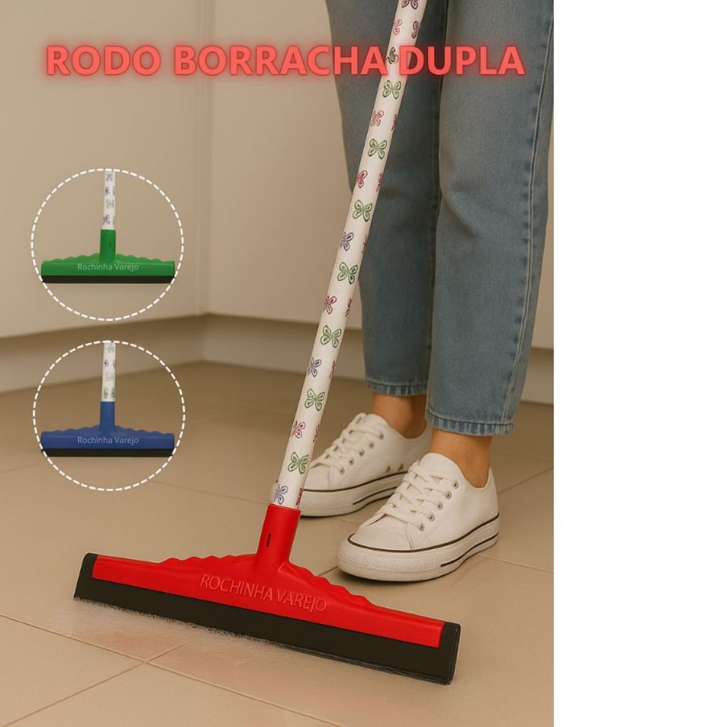 Rodo Grande Resistente Duplo 40cm de limpeza para sua casa Com Cabo Qualidade Garantida com Borracha em Oferta na Shopee
