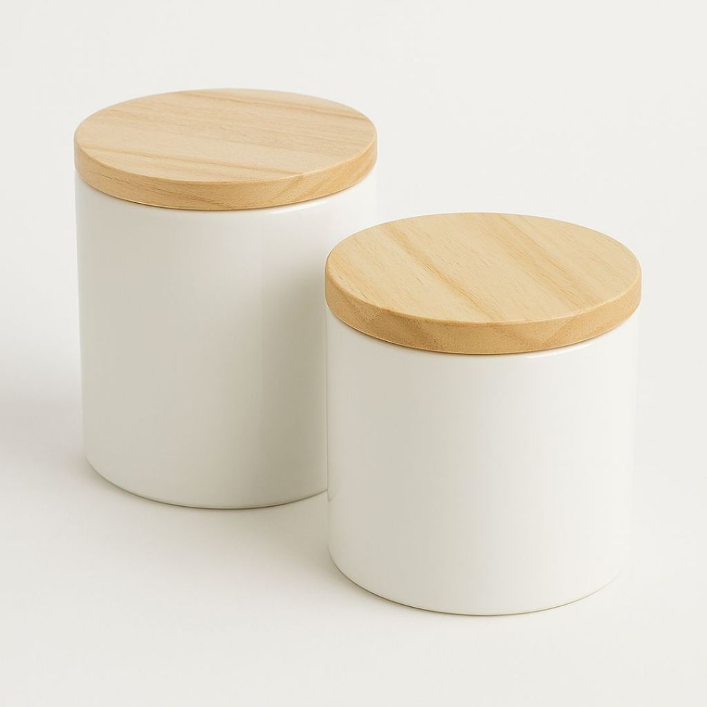 Kit 2 Potes de Porcelanas Higiene Bebeb Algodão Cotonete Organizador Quarto Banheiro