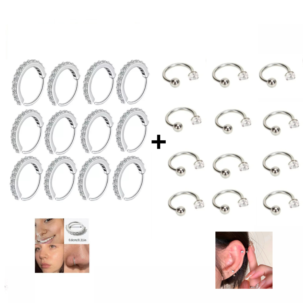Kit 12 Unidades Piercing Aba nasal +12 Piercing para Nariz helix com 1 Zircônia Cor Prata em Oferta na Shopee