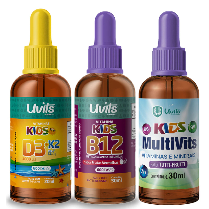 Kit Bem Estar Infantil Uvits - D3 K2 Kids 20ml B12 Kids 30ml e Multivits Kids 30ml