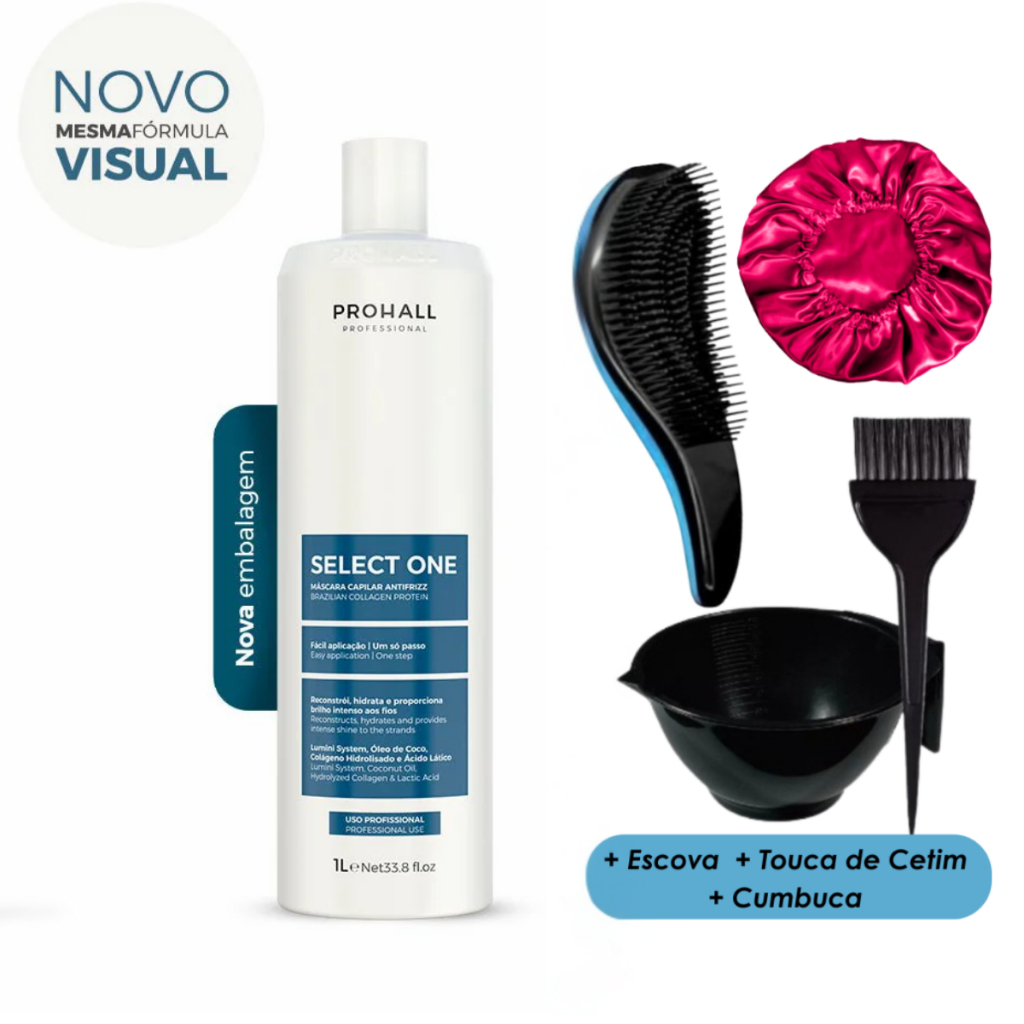 Progressiva Select One Prohall 1L + Escova + Cumbuca + Touca