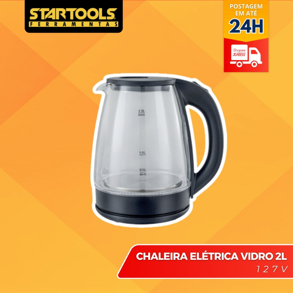 Chaleira Elétrica De 2 Litros Vidro Com Potência De 127V OU 220V Com Luz Led Azu
