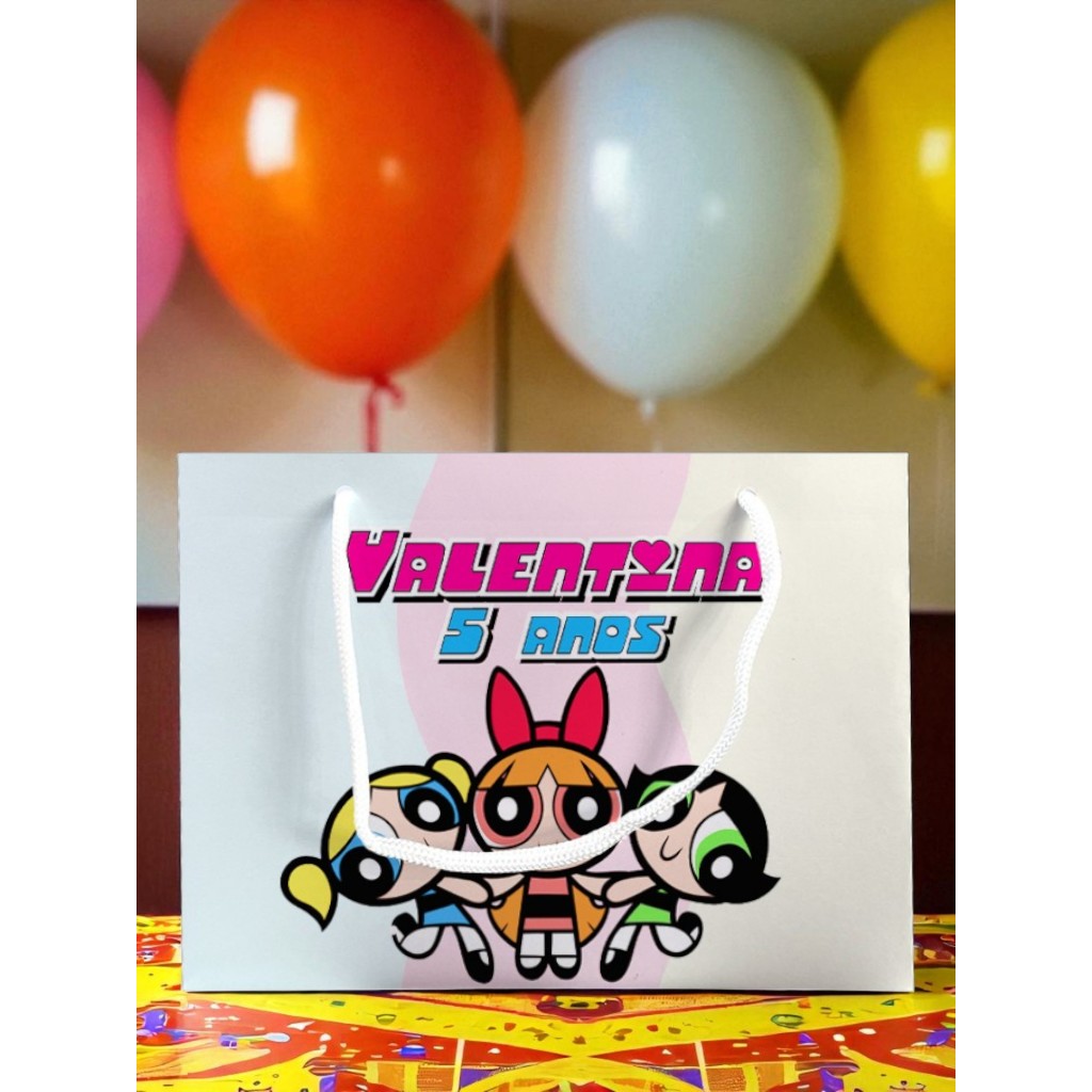 Sacolinhas festa Personalizadas Meninas Superpoderosas Deitada Reta Lindinha Docinho Florzinha