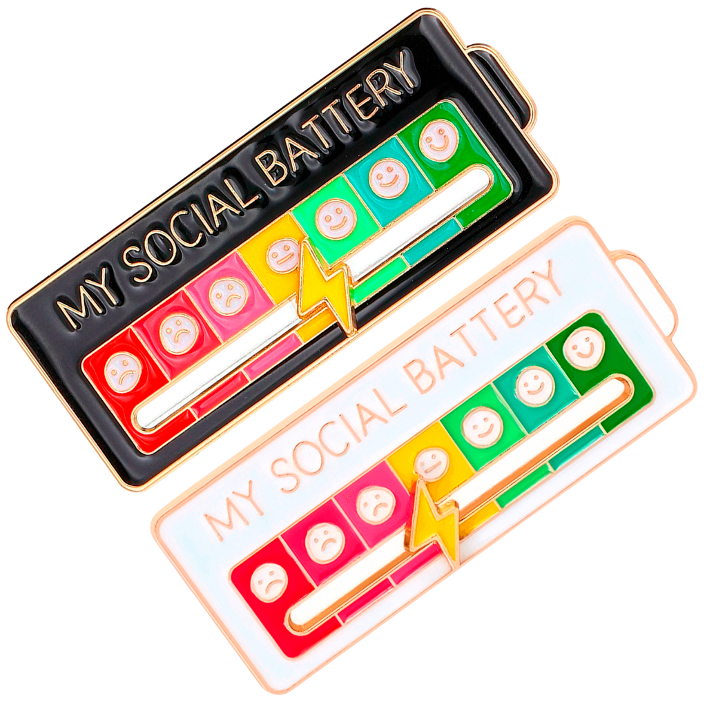 Kit Pin My Social Battery Broche Preto Branco Mood Tracker Medidor De Humor Acessório Divertido