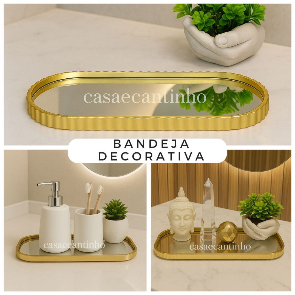 Bandeja Espelhada Banheiro Lavabo Decorativa Multiuso Dourada Preta ou Prata em Oferta na Shopee