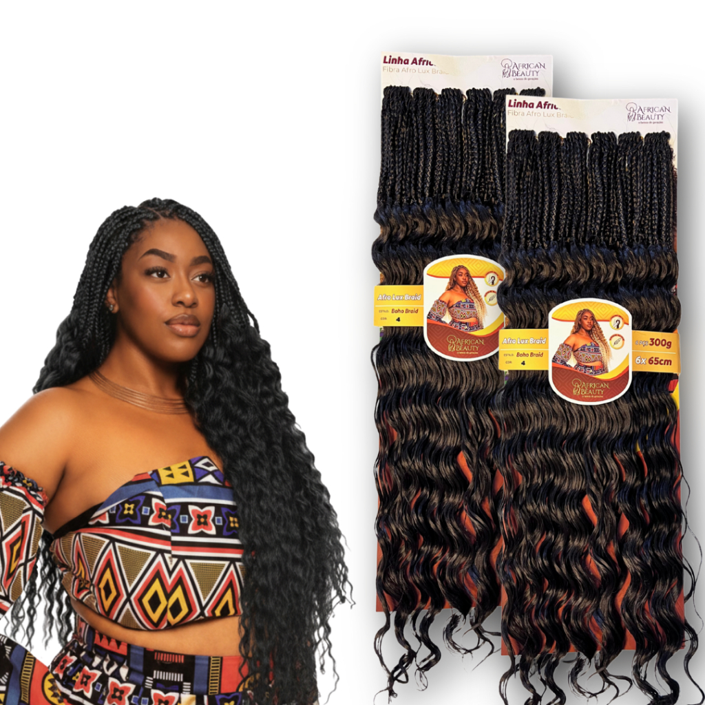 Kit 2 Boho Braid Orgânico Afro Lux Cacheado 65cm Fibra Premium 600g Natural Macia Leve Para Tranças Afro e Crochet Braid