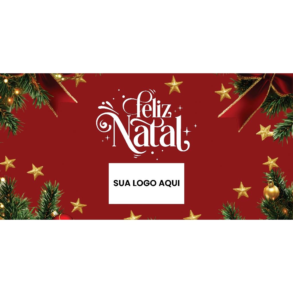 Faixa Banner Lona Feliz Natal Elementos Personalizada 200x080 cm