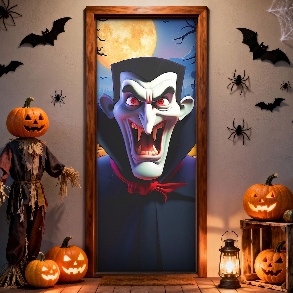 Capa de Porta Halloween Vampiro Painel Retangular Decorativo Tecido Sublimado 0,85x2,10m - PTA-03