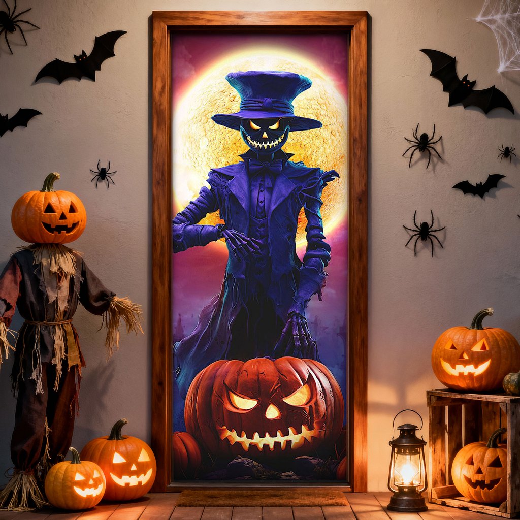 Capa de Porta Halloween Espantalho Painel Retangular Decorativo Tecido Sublimado