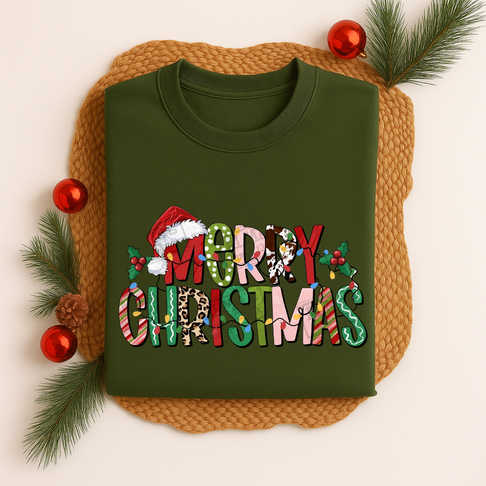 Camiseta Algodão Natalina Estampa Merry Christmas Pisca Pisca 552 Encantadora Divertida Alegre