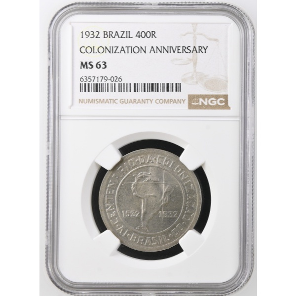 Certificada NGC -> Moeda 400 Réis 1932 🇧🇷 -> V137 -> Vicentina -> MS63 -> Flor de Cunho <-