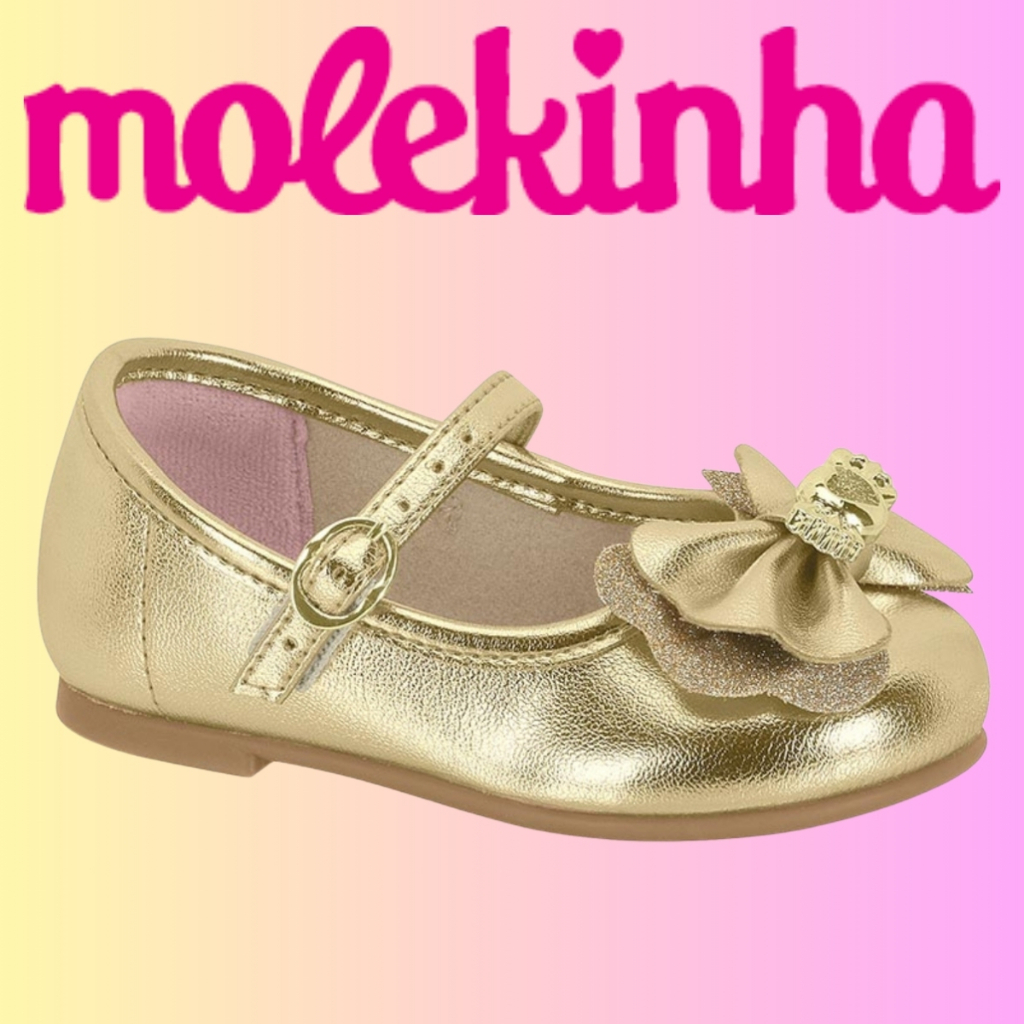 Sapatilha Molekinha Bebê Festa Brilho Laço Dourado | Lançamento ! | Original !