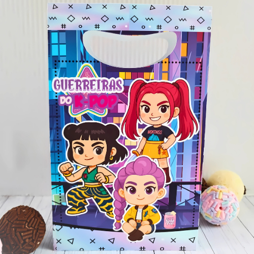 Sacolinha Surpresa Aniversário GUERREIRAS DO KPOP Festa HUNTRIX Decoração Infantil Lembrancinhas Infantil- PEGUE E MONTE