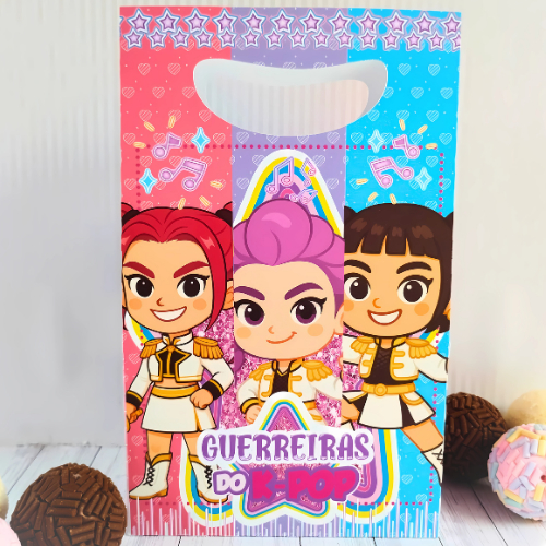 Sacolinha Surpresa Aniversário GUERREIRAS DO KPOP Festa HUNTRIX 1.0 Decoração Infantil Lembrancinhas PEGUE E  MONTE