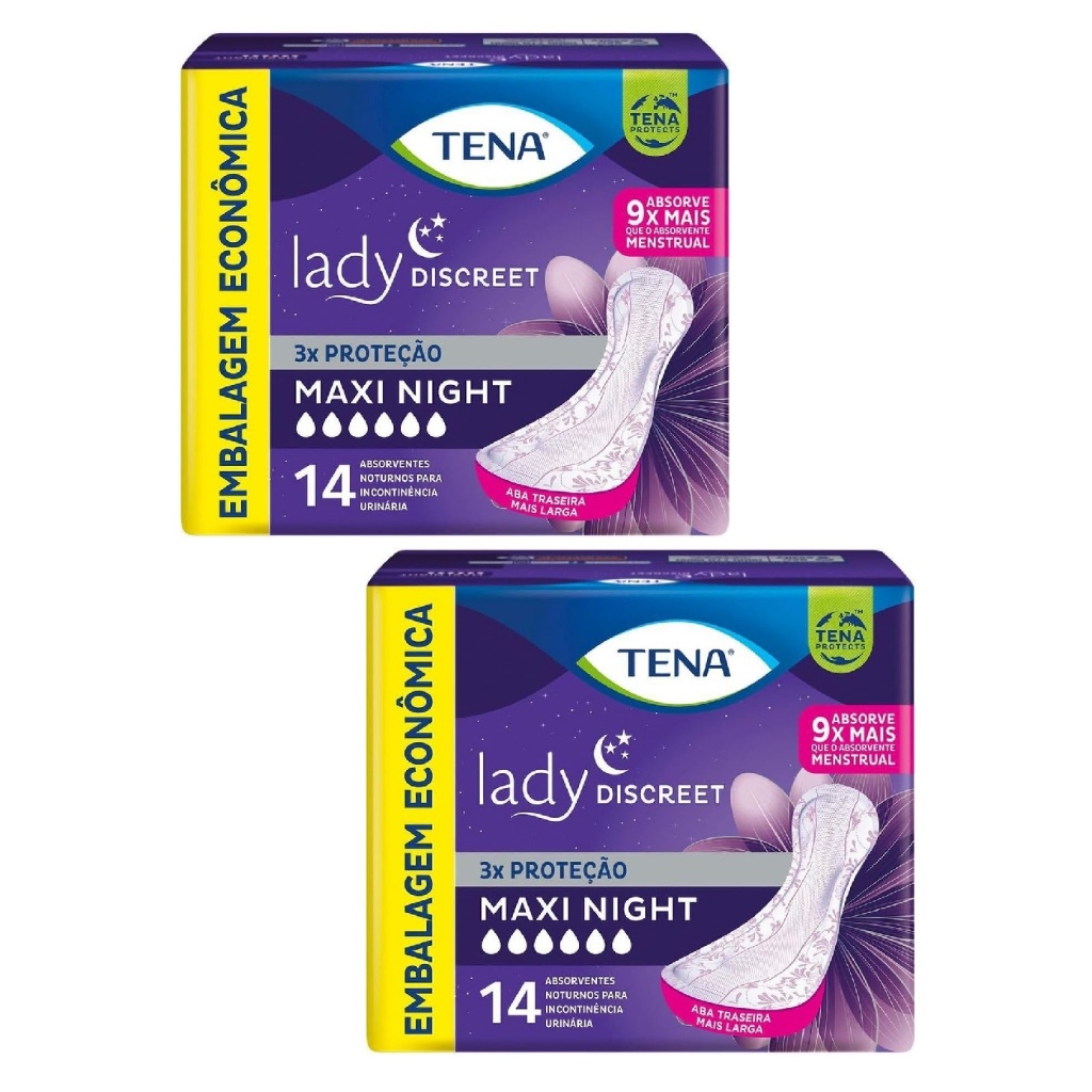 Kit 2ptes Absorvente TENA Lady Discreet Maxi Night - 14un cada - Total 28un (ROXO)