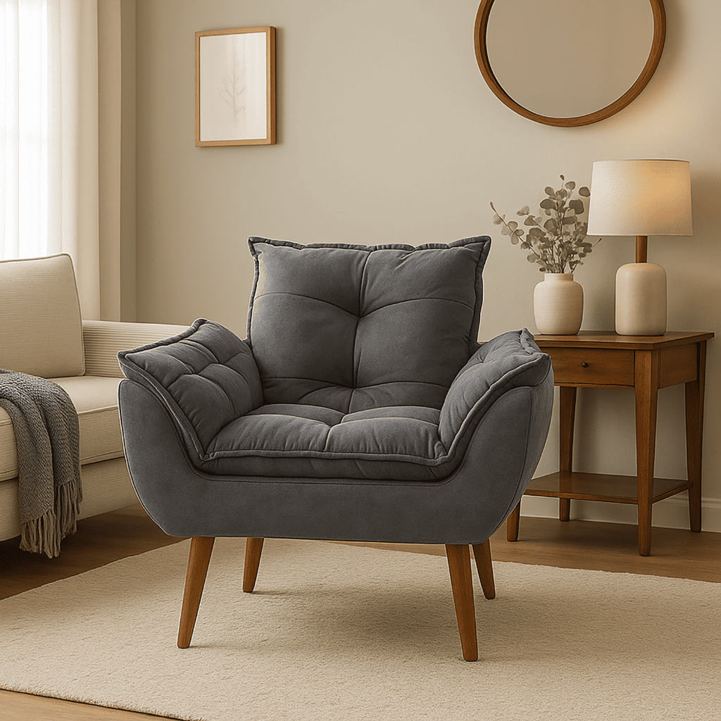 Poltrona Decorativa Opala Cinza, Poltrona Para Sala E Quarto Poltrona Confortável De Recepção