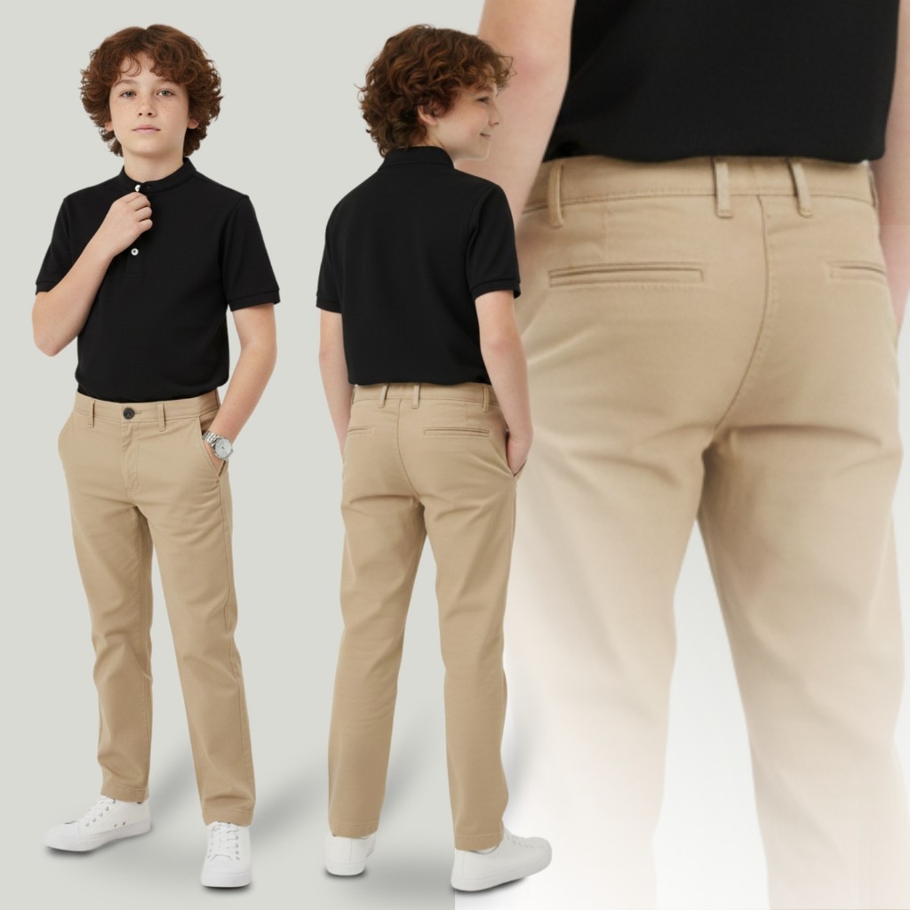 Calça Social Esporte Fino Infantil Masculina Slim Alfaiataria 4 ao 16 Caqui Tradicional Meninos