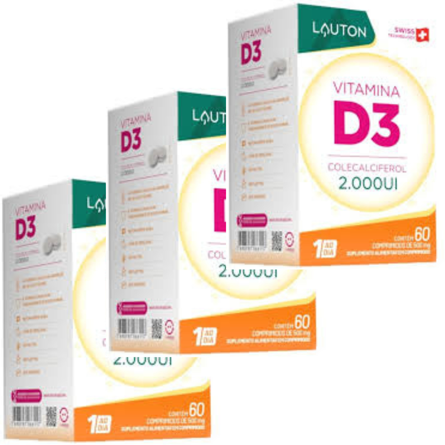 Vitamina D3 Colecalciferol 2000 Ui Premium Vegetariano Lauton - Kit 3 em Oferta na Shopee