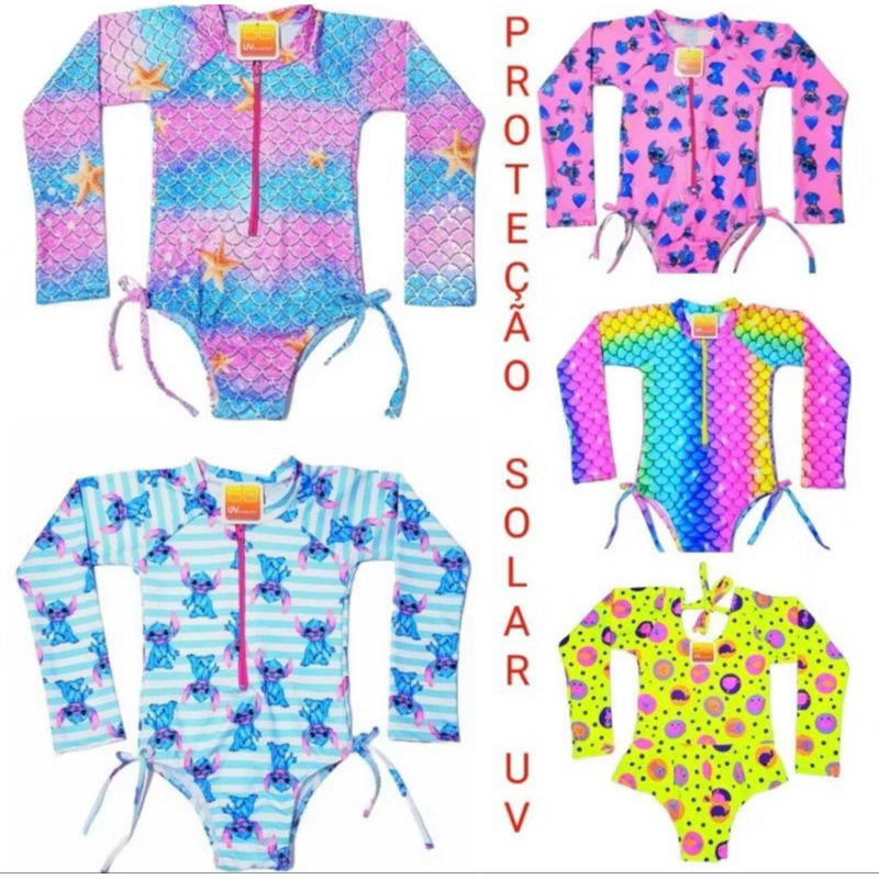 Maiô Manga Longa Infantil Menina Bebe Biquini Proteção Uv 50 Maio Manga Comprida