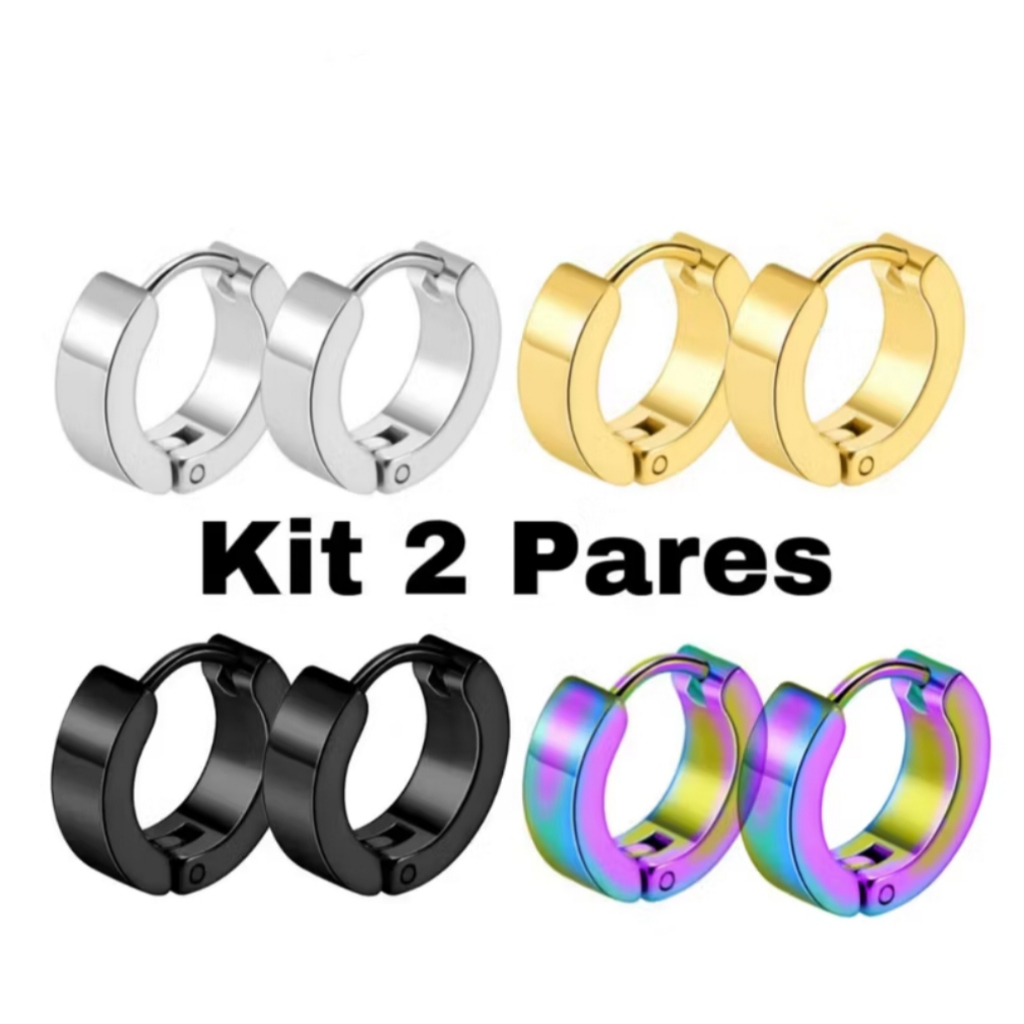kit 2 Par Brincos De Argola Articulada Aço Inox Masculino Feminino