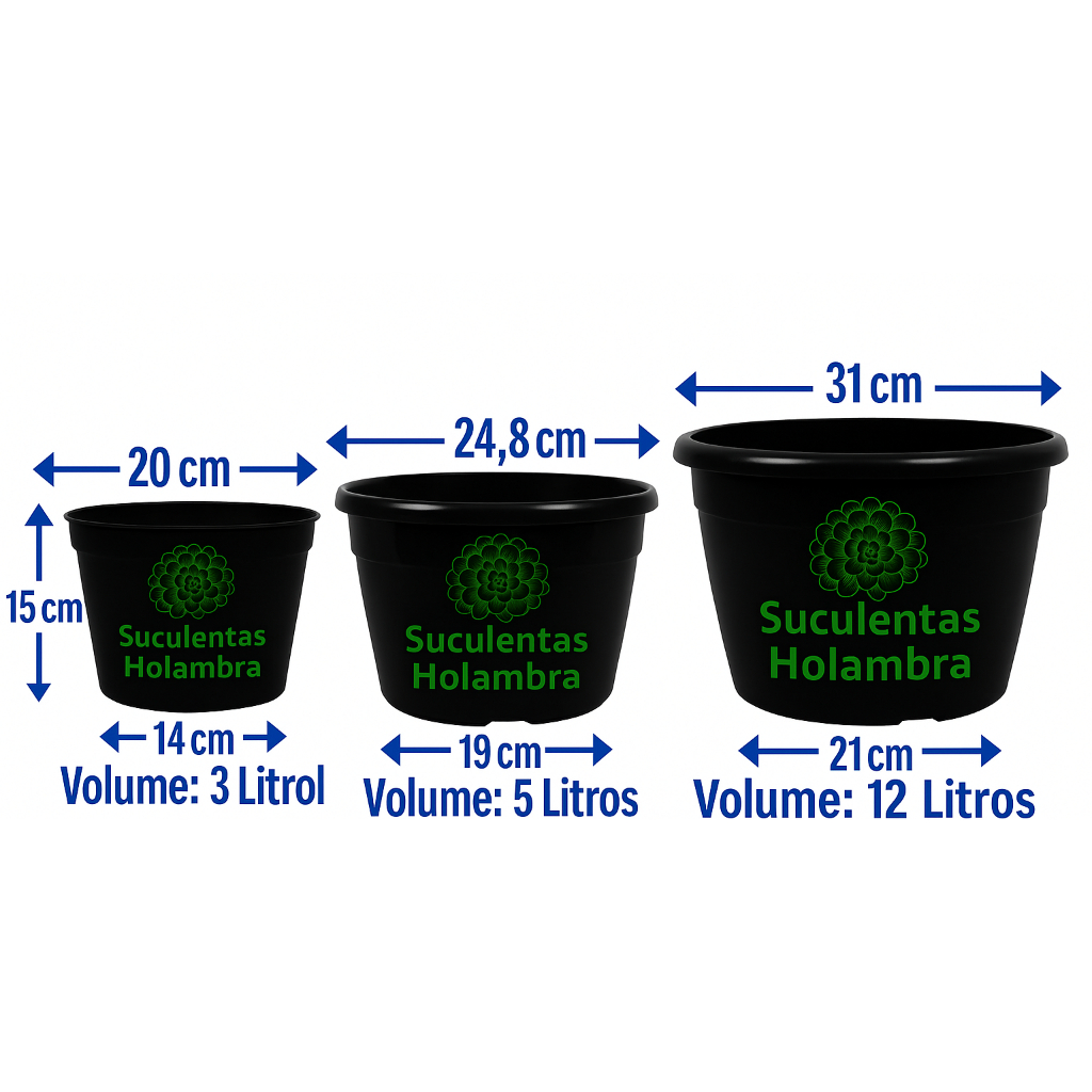 Kit 4 vasos para plantas na cor Preta (1 Pote 20, 1 Pote 25 e 2 Pote 30)