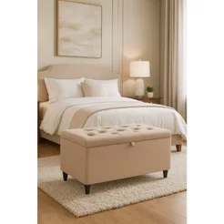 Puff Baú pé de cama 1,20 cm no Sued Capitone (Porta Objetos e Brinquedos)