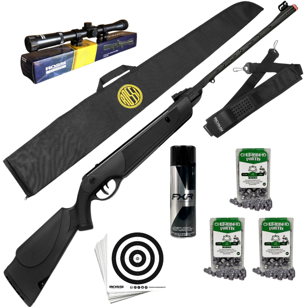 Carabina Rossi Dione Sport Mola 5,5mm + 300 chumbinhos + 05 alvos + 1 luneta + 1 bandoleira + 1 capa + 1 desengripante em Oferta na Shopee