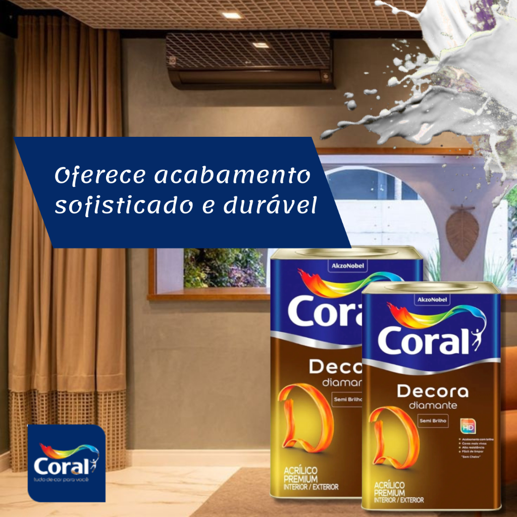 Tinta Decora Acrílico Premium Diamante 18 Litros Coral Acabamento Semi-brilho Cor Branco · foto 2