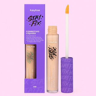 Corretivo liquido alta cobertura efeito aveludado acabamento matte linha stay fix ruby rose 3,9ml