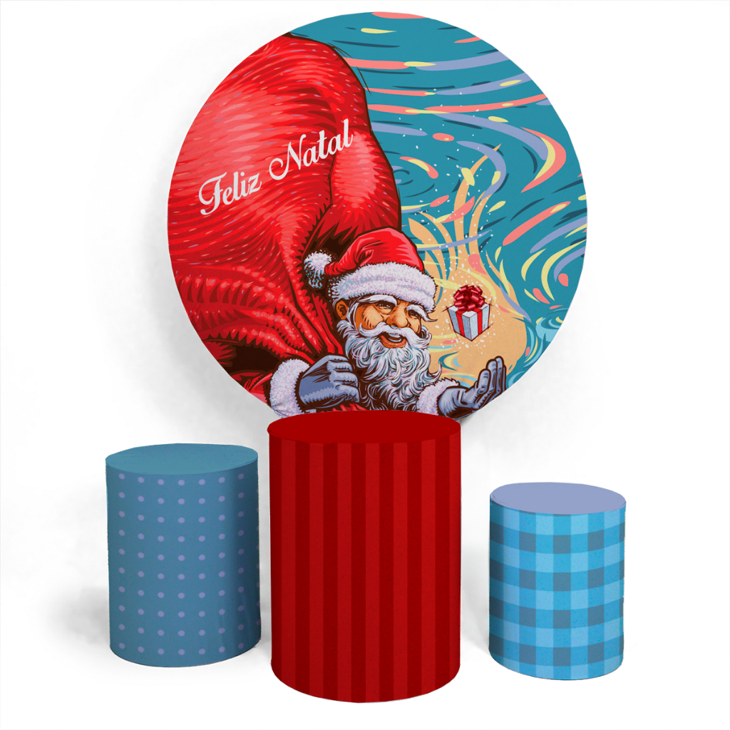 Kit Painel Papai Noel Feliz Natal Evento Decorativo Divertido Painel Redondo + Trio Completo Alta Qualidade Premium