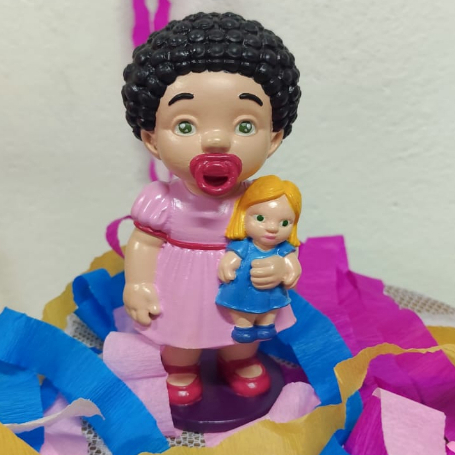Imagem Erê Nenêm Menina Umbanda 15cm  - Escolha Cor da Roupa e Pele - Impressão 3D em Resina Plástica - Pintada a mão