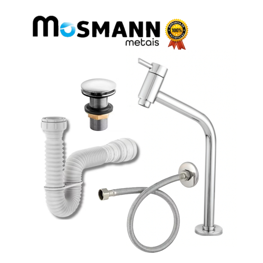 Combo Torneira Link ABS Cromado + Válvula Click ABS Cromado + Sifão Branco + Engate Flexível 40cm em Oferta na Shopee