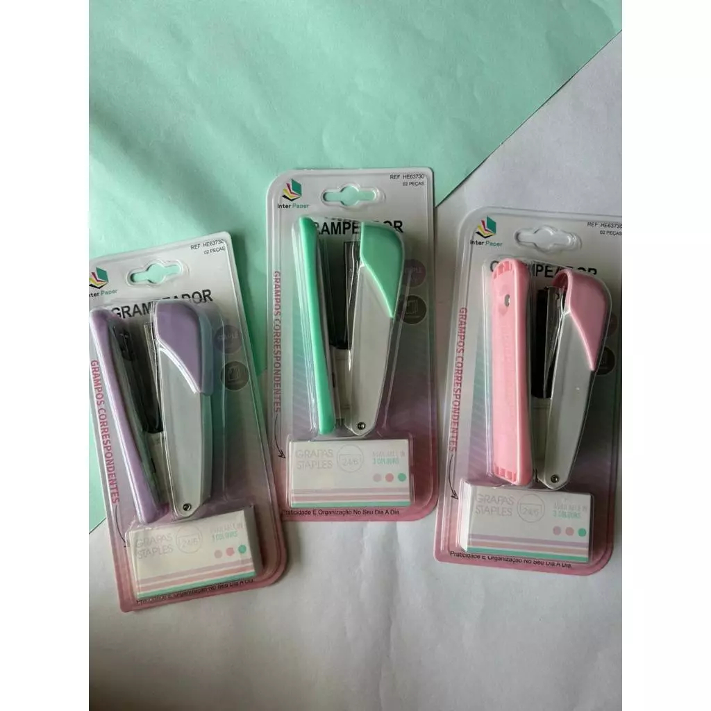 Grampeador de Metal Com Grampo Grande Tons Pasteis Papelaria