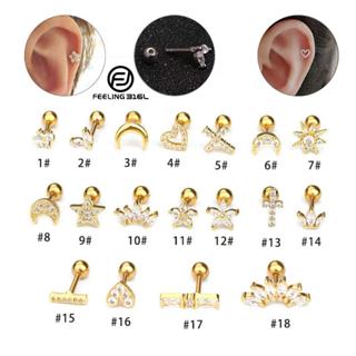 Feeling316L kit 3 Piercing Lua Estrela Da Flor  Coração Cruz De Aço Inoxidável  Tragus Diath Cartilage Helix Rook em Oferta na Shopee