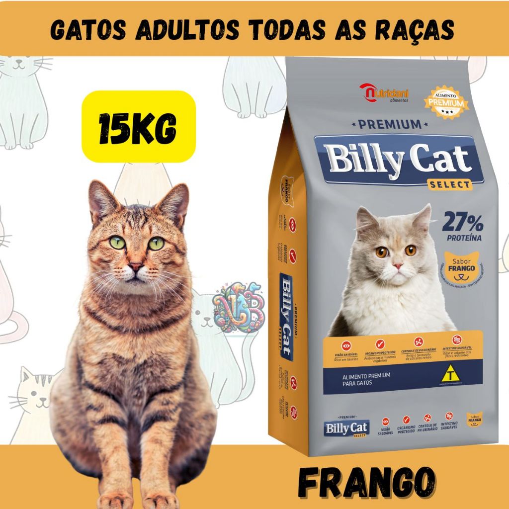 Billy Cat Ração Premium Gatos Adultos Frango 15kg