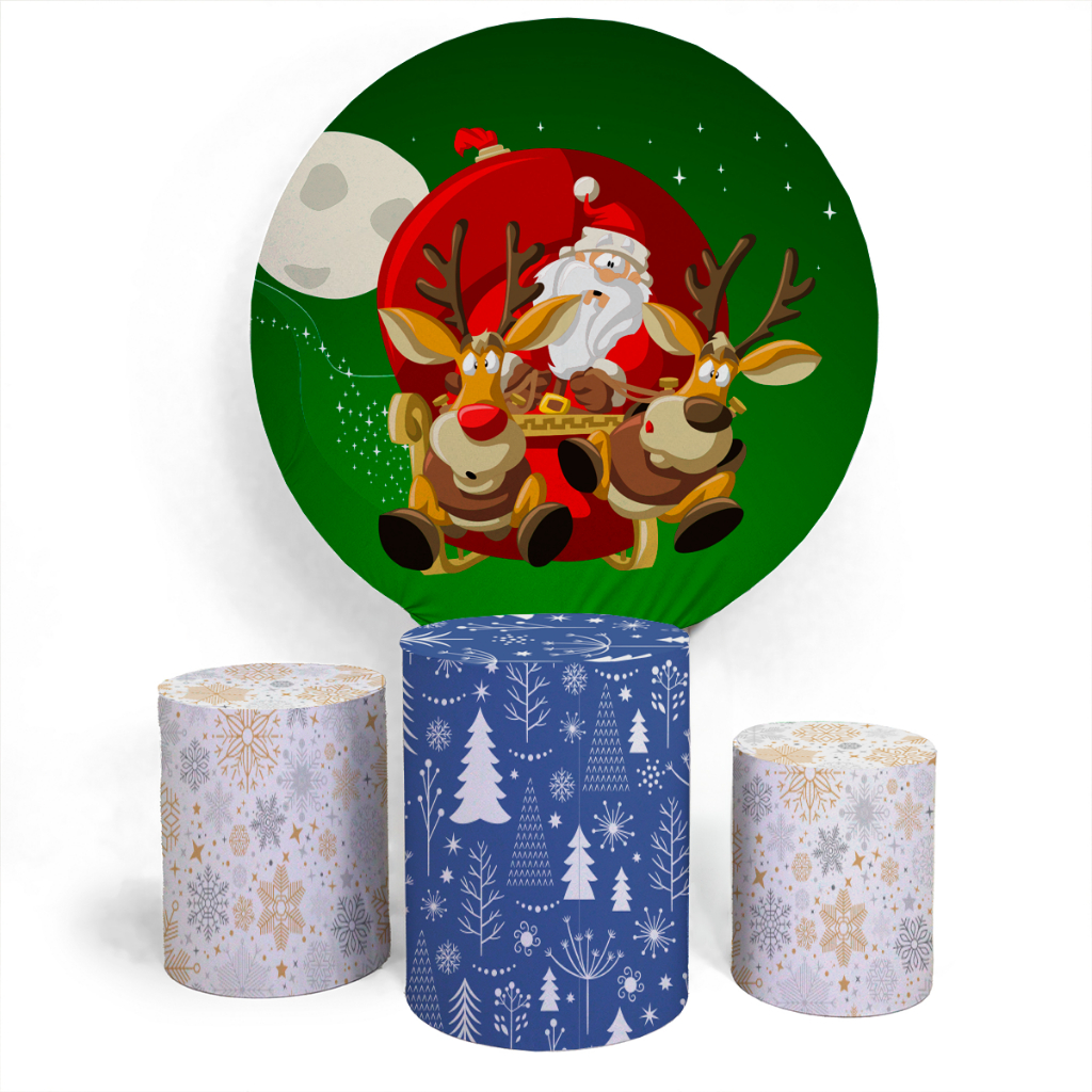 Kit Painel Natal Noite Feliz Papai Noel Aniversário Comemoração Aniversário Festa + Trio Capas Cilindro Vários Temas