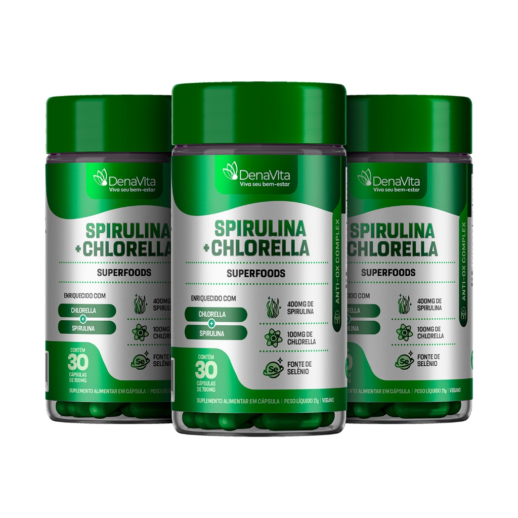 Kit Spirulina e Chlorella Vegana, Nutrição e Rotina Leve - Denavita