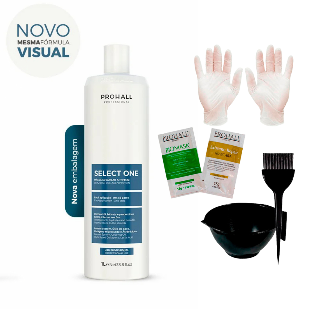 Antifrizz Select One Prohall 1 Litro + 2Sachê/Cumbuca/Luvas