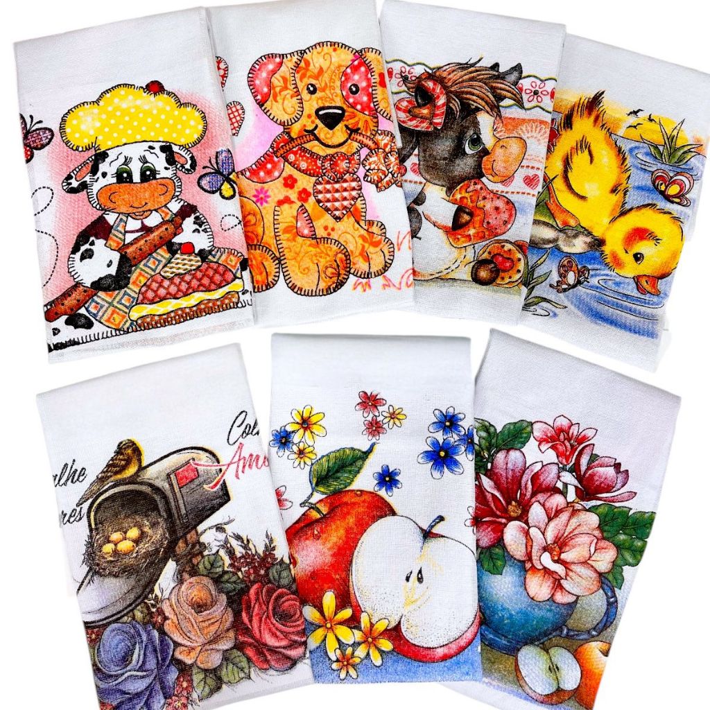 Pano De Prato Estampado Bainha Kit Com 10 Peças