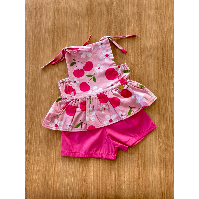 Conjunto menina bebê 6 - 12 meses tecido estampado em Oferta na Shopee