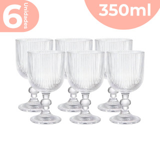 Jogo 6 Taças Vidro Canelado 350ml Água Suco Grande Resistente