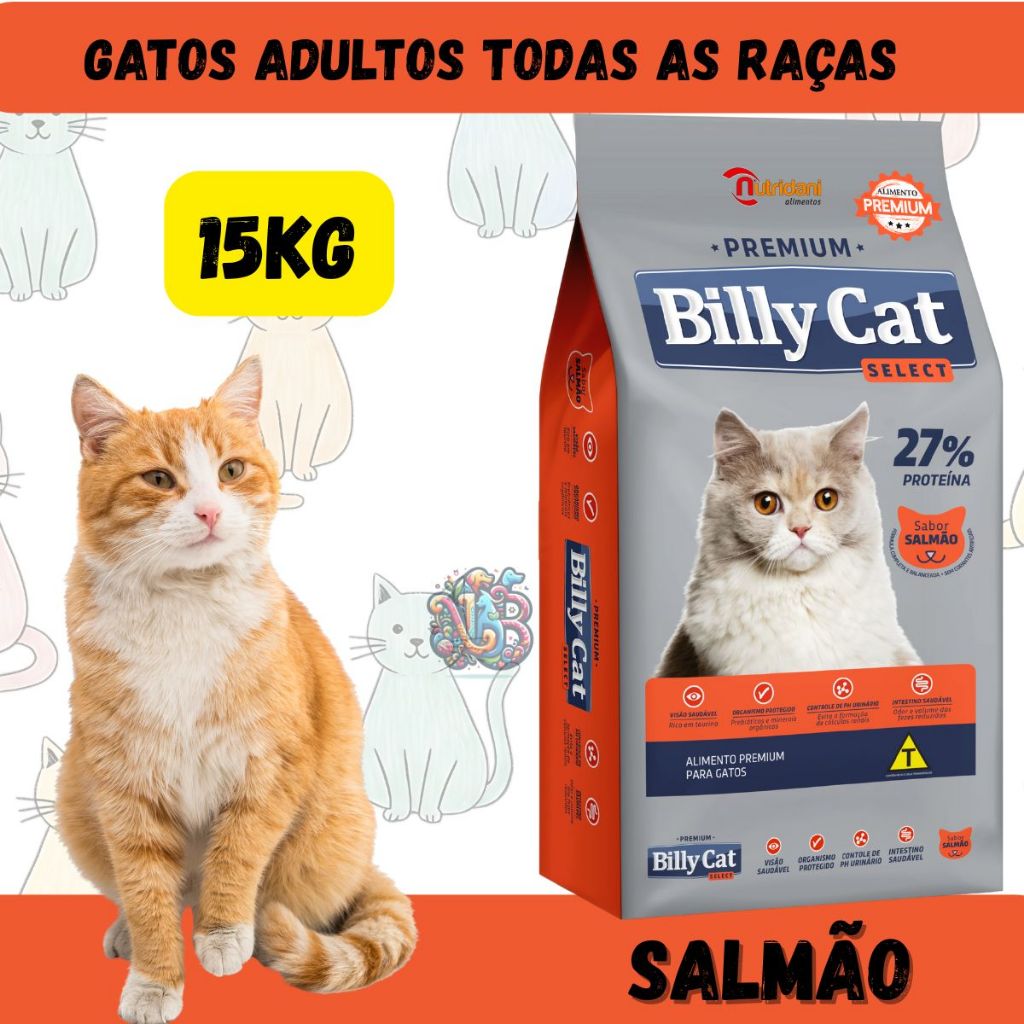 Billy Cat Ração Premium Gatos Adultos Salmão 15kg