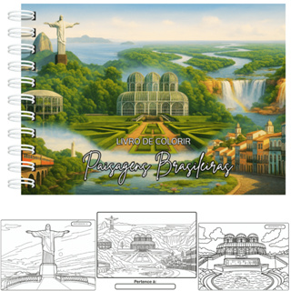 Livro de Colorir Paisagens Brasileiras Pontos Turísticos Brasileiros Capa Dura A5 50 Folhas 180g em Oferta na Shopee