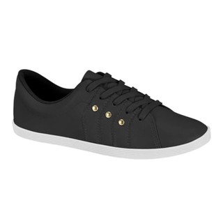 Tênis Casual Beira Rio Feminino Preto com Detalhes Dourados