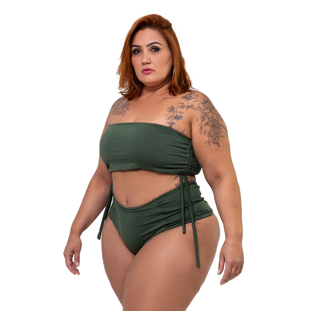 Biquíni Faixa Plus Size – Top Tomara que Caia com Ajuste Lateral